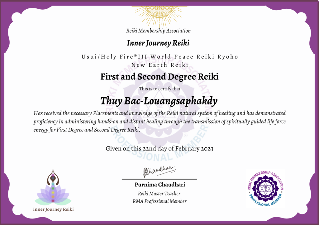 Reiki I and II Certificate